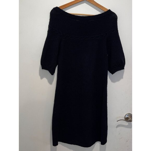 BCBG MaxAzria Navy laine Puff Sleeves Crew Neck Pullover Women's Sweater Dress S - Picture 7 of 10